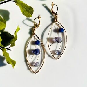 14Kgf earrings with Iolite & Blue Lapis